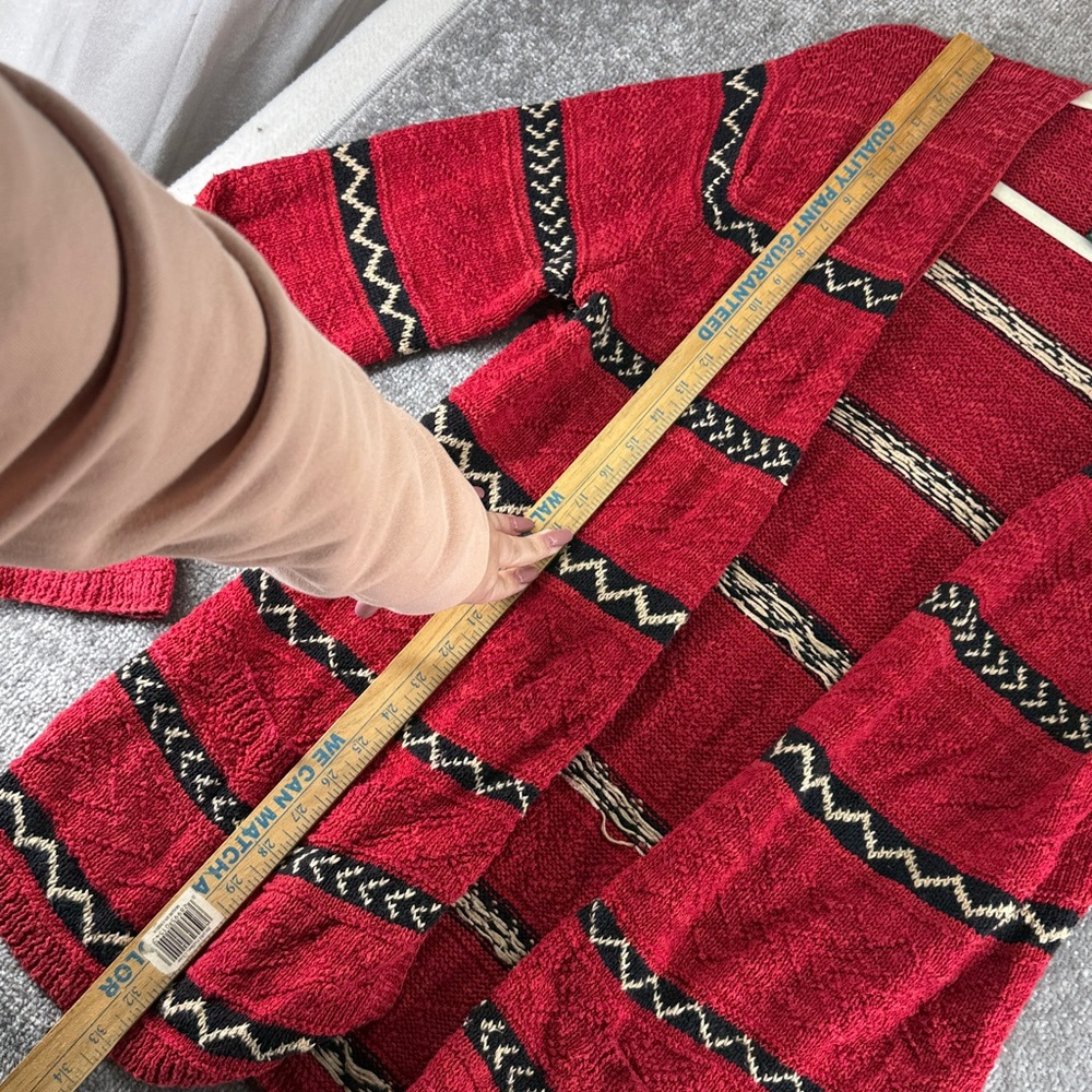 Vtg Lauren Ralph Lauren Red Southwestern Stripe Cardigan XL Linen Hand Knit - Picture 2 of 9
